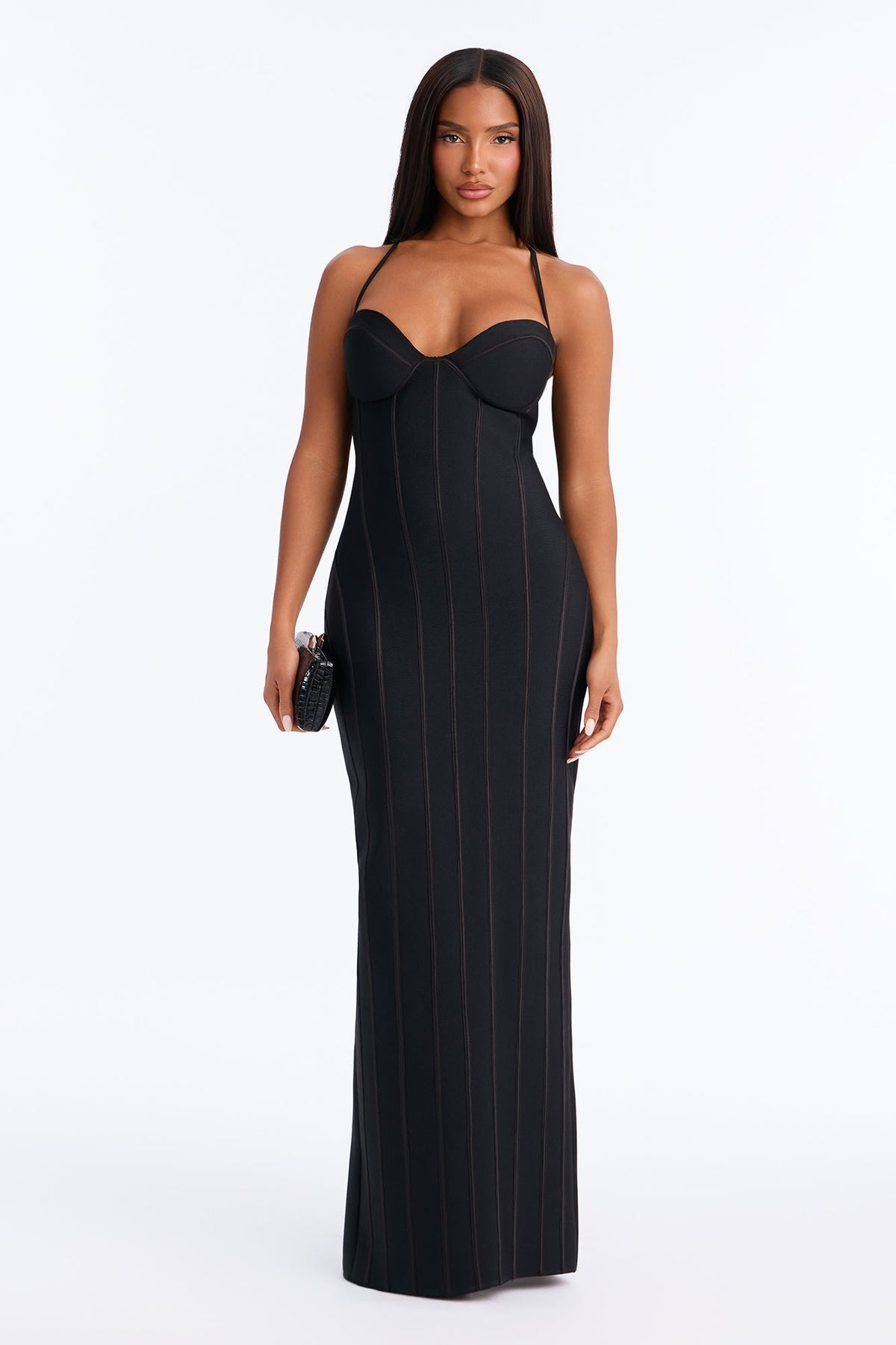 On Your Mind Bandage Halter Maxi Dress - Black