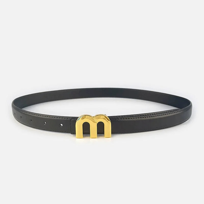 Women's Thin Cowhide Leather Belt Metal Buckle 2.5cm