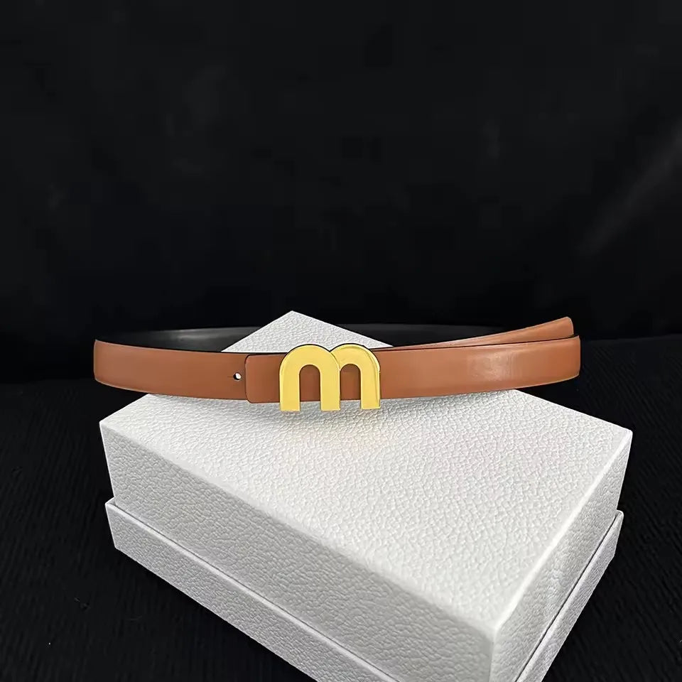 Women's Thin Cowhide Leather Belt Metal Buckle 2.5cm