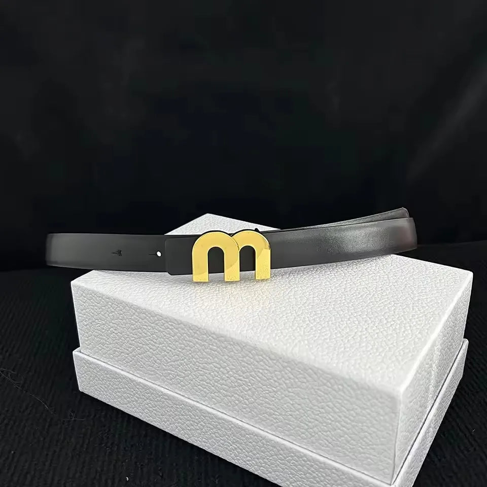 Women's Thin Cowhide Leather Belt Metal Buckle 2.5cm