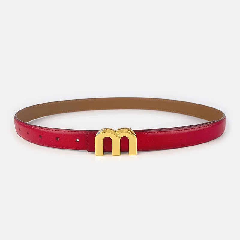 Women's Thin Cowhide Leather Belt Metal Buckle 2.5cm