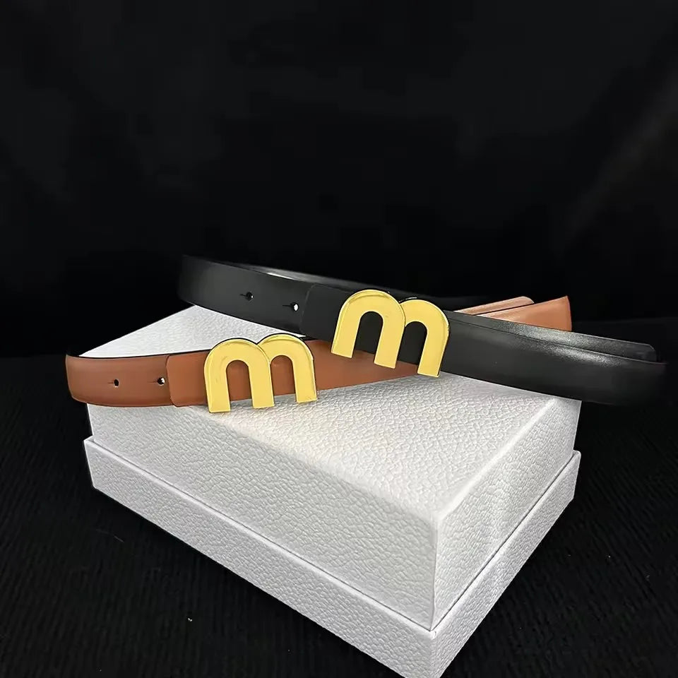 Women's Thin Cowhide Leather Belt Metal Buckle 2.5cm