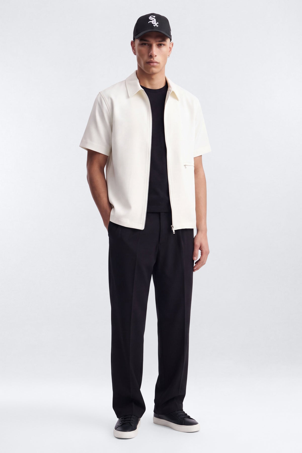 Modern Essential Short Sleeve Zip Collar Shirt - Off White