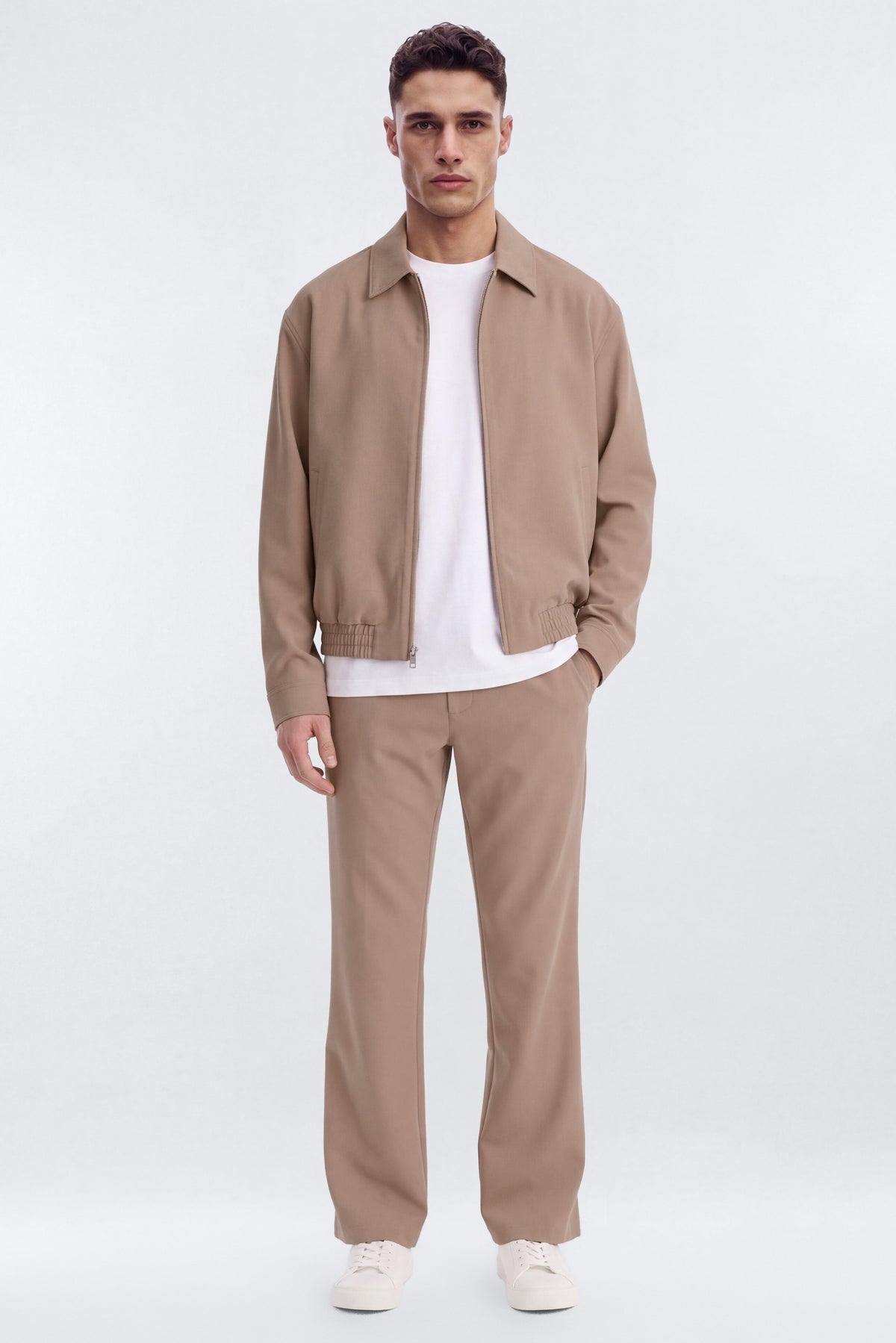 Modern Essential Slim Flare Slit Trouser - Taupe