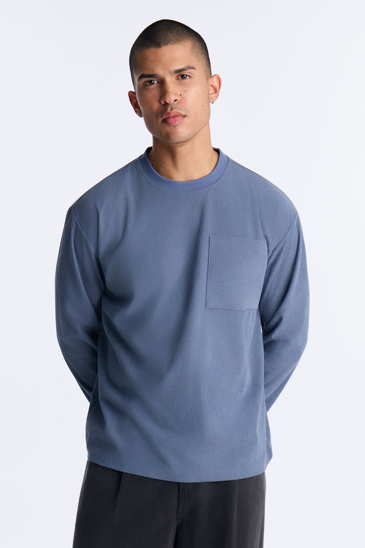Hansen Corduroy Relaxed Long Sleeve Shirt - Slate Blue