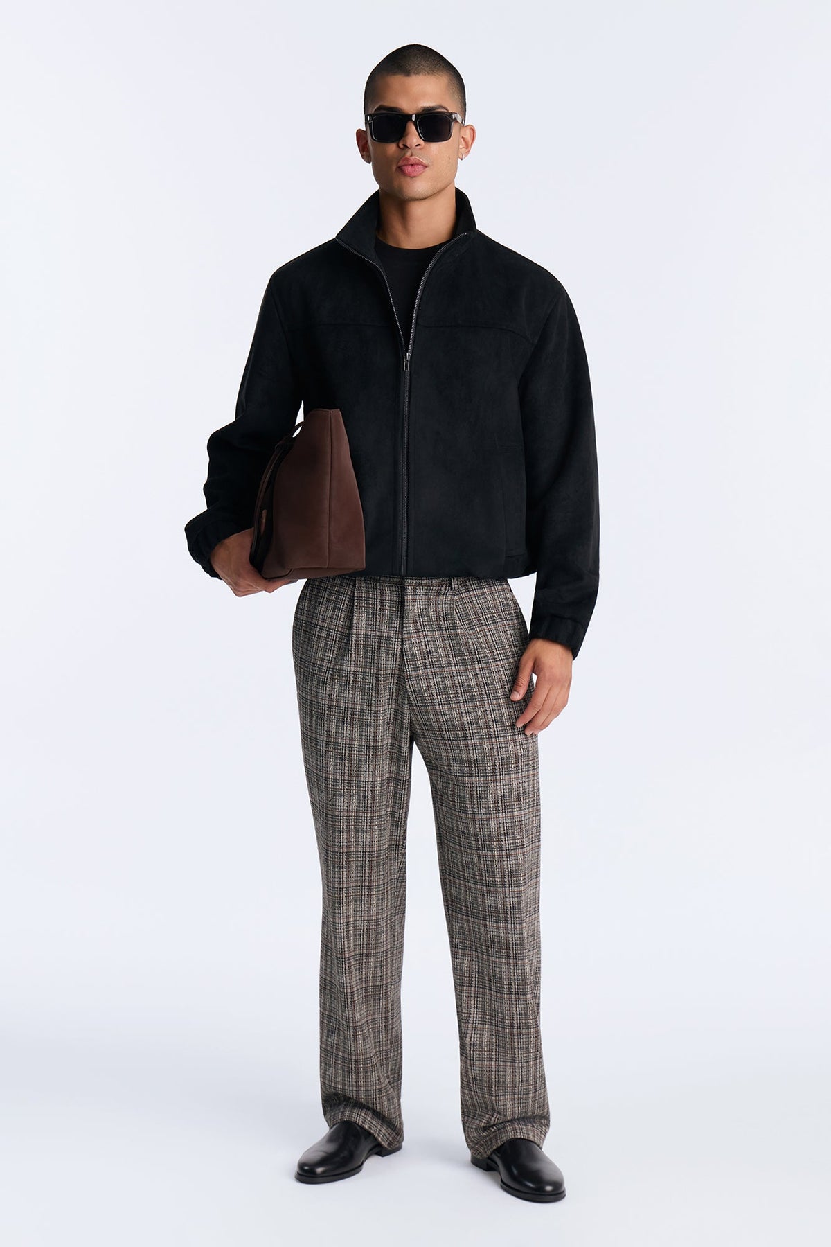 Plaid Heather Relaxed Trouser - Grey/combo