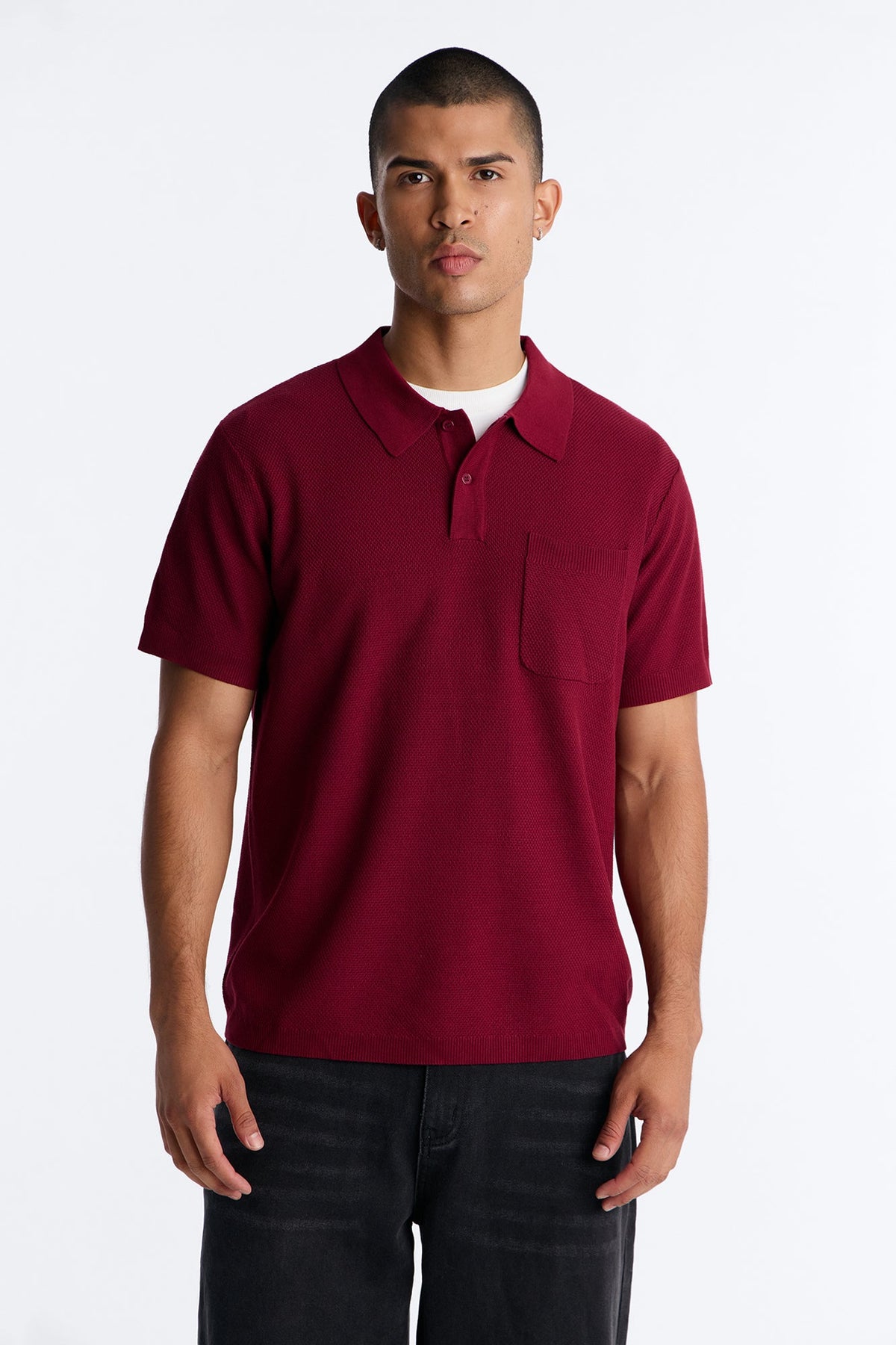 Everyday Pocket Pique Polo - Burgundy