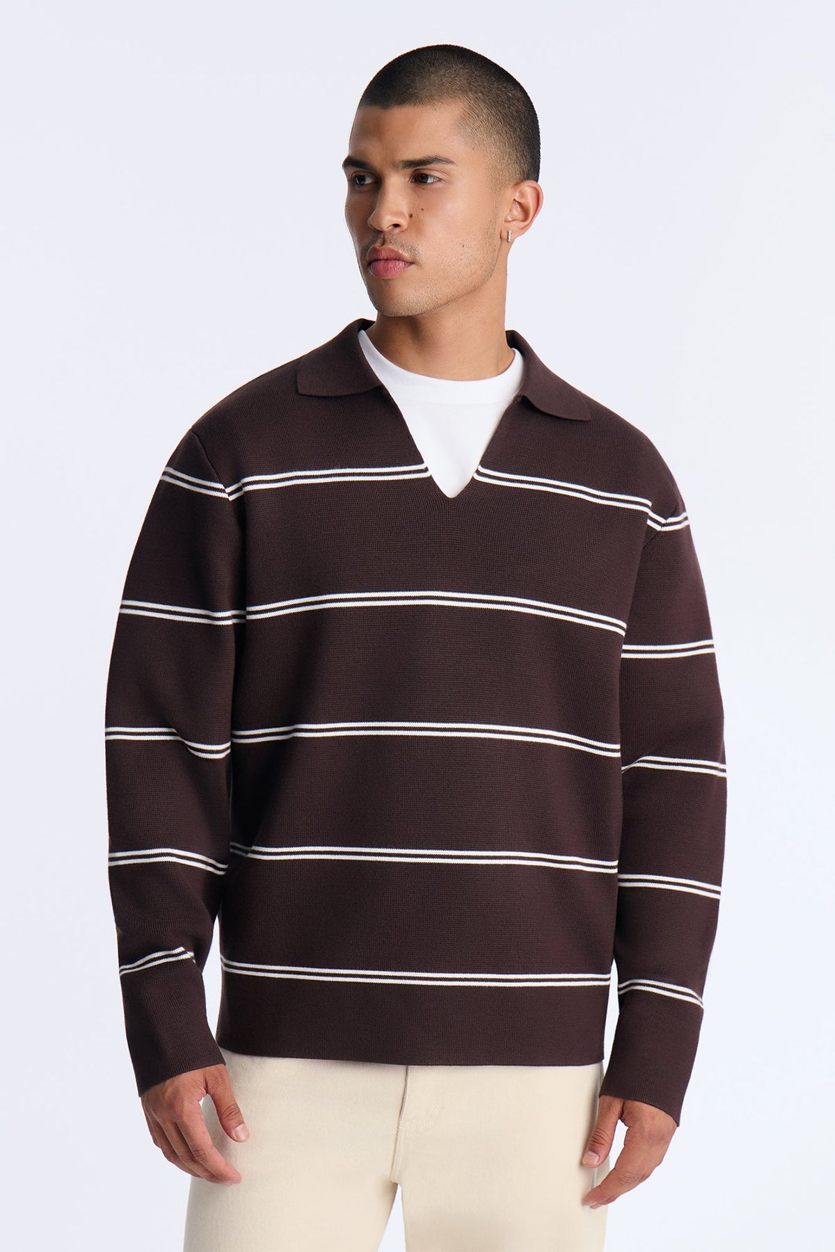 Classic Stripe V-Neck Sweater - Brown/combo