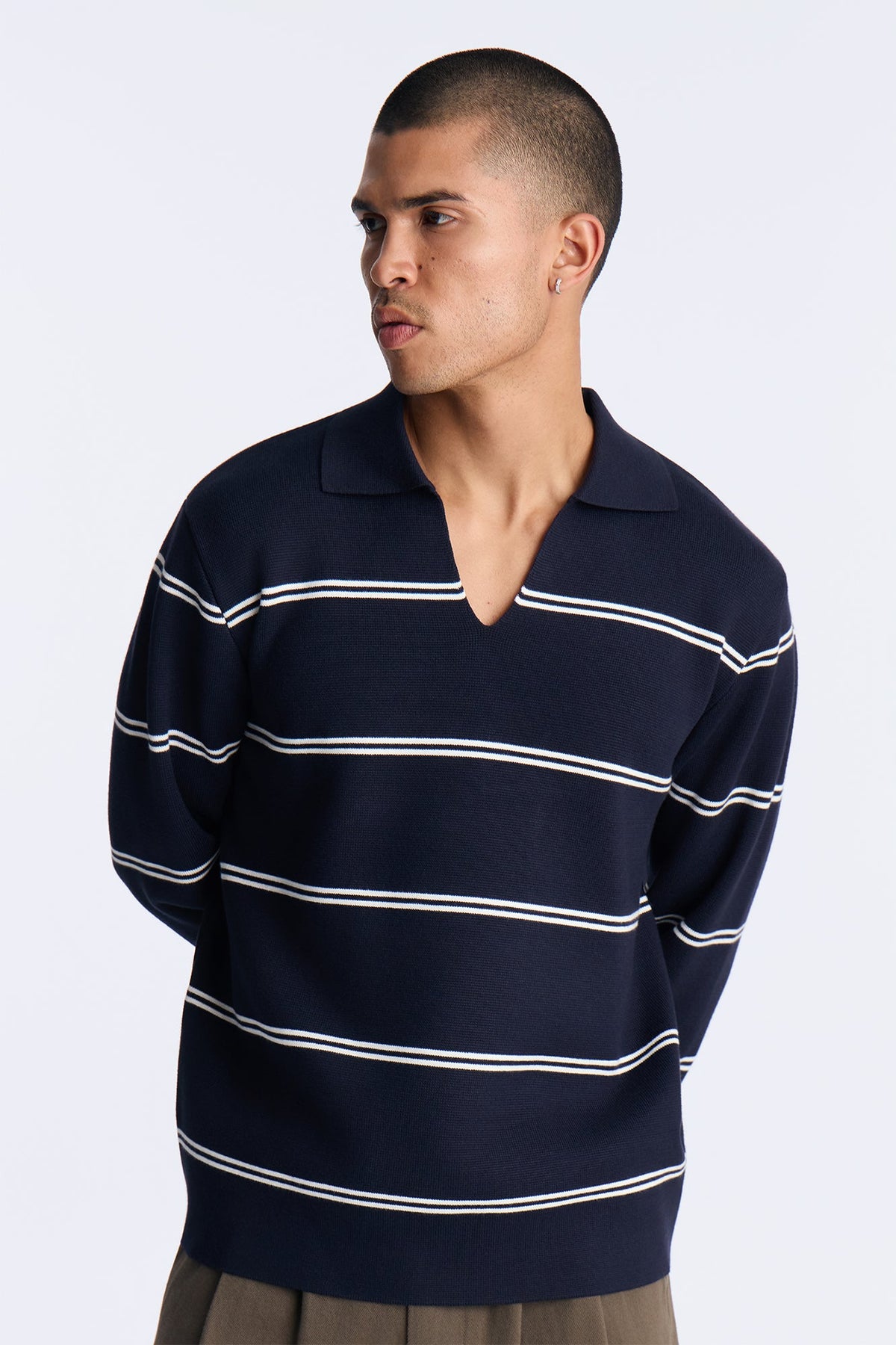 Classic Stripe V-Neck Sweater - Navy/combo