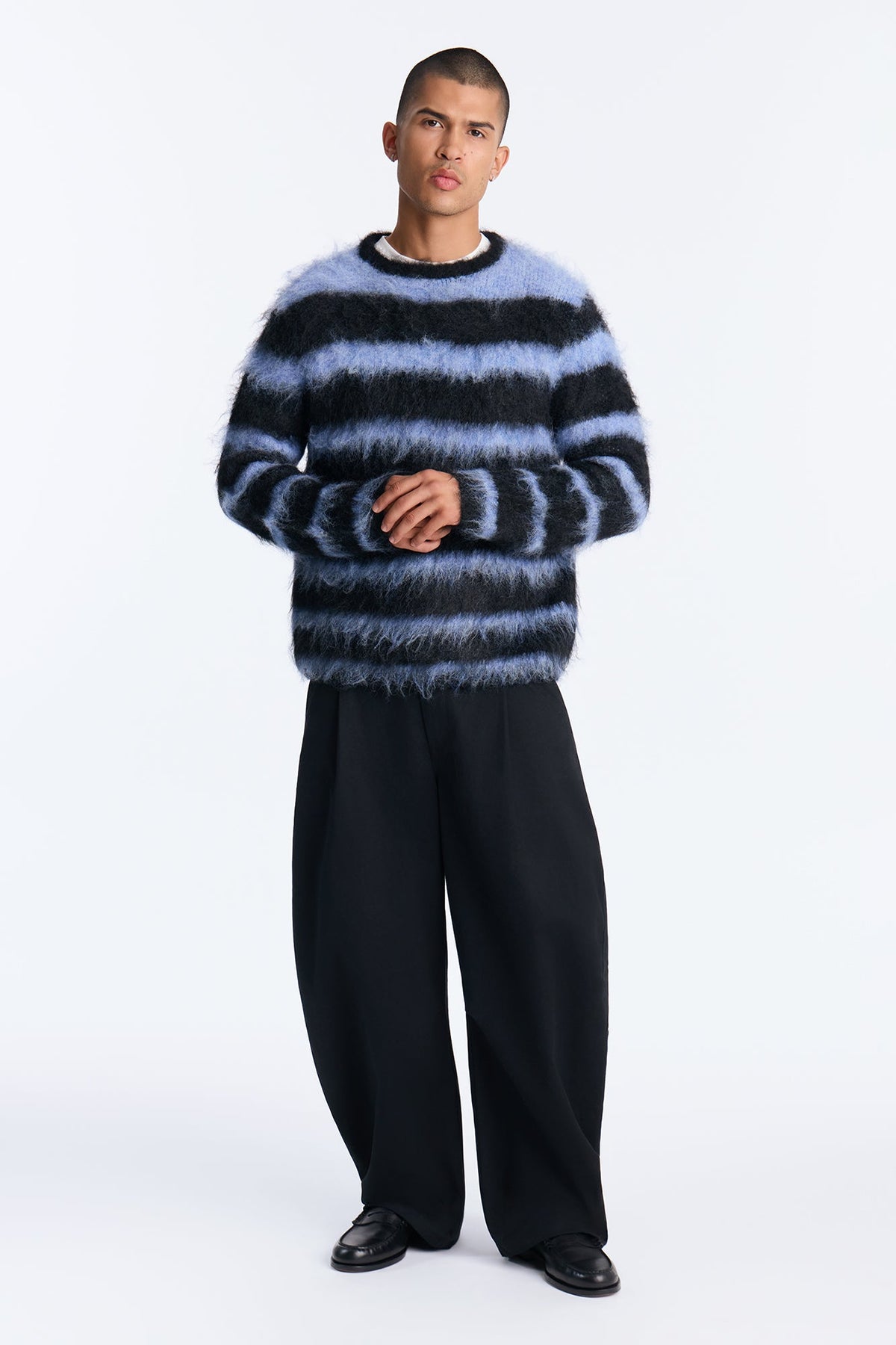 Mohair Striped Relaxed Sweater - Blue/combo