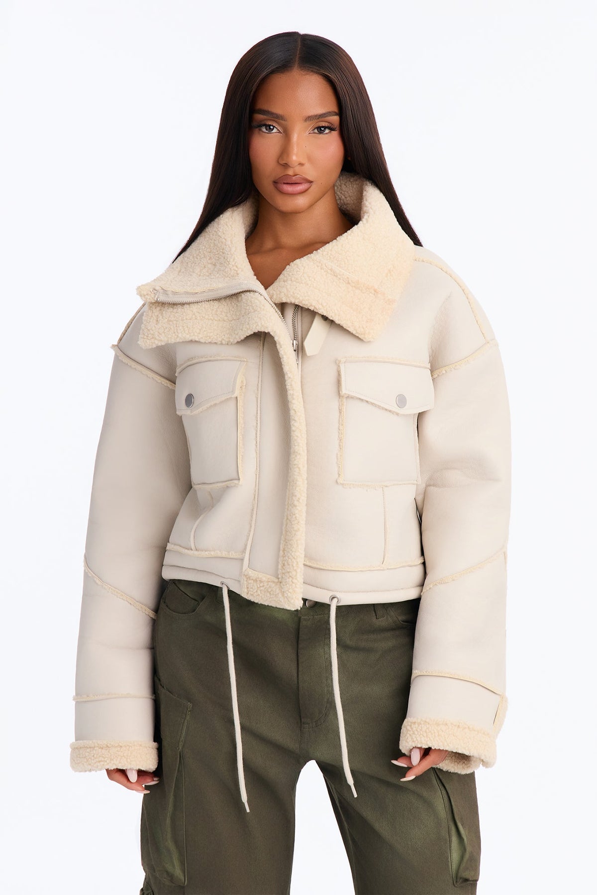 Out and About Shearling Jacket - Stone/Combo