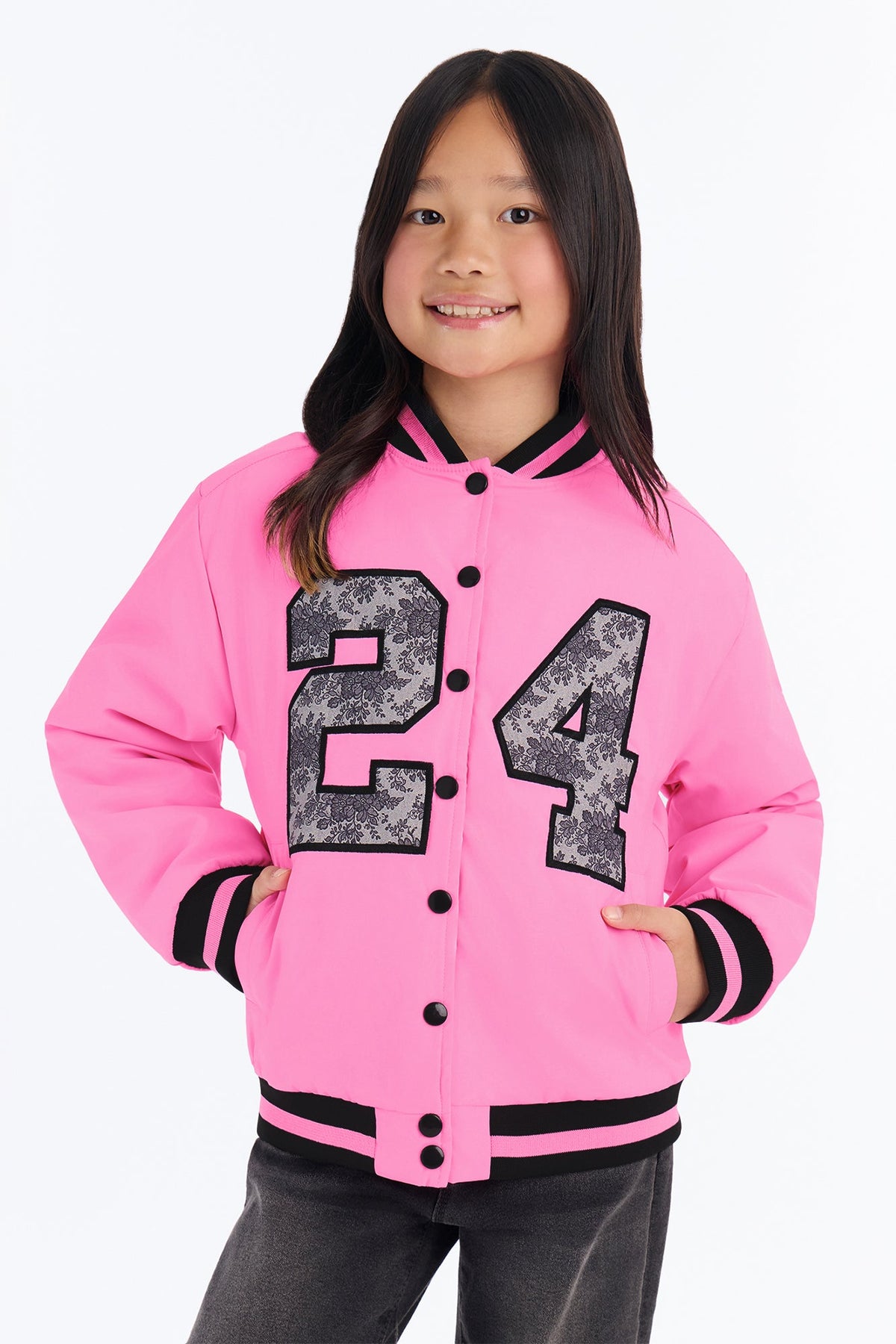 Mini Team Player Satin Bomber Jacket - Pink