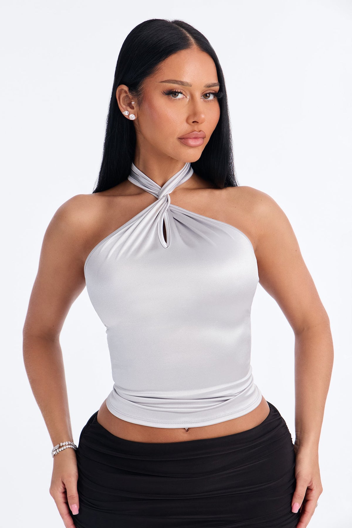 Champagne Showers Twist Halter Top - Silver