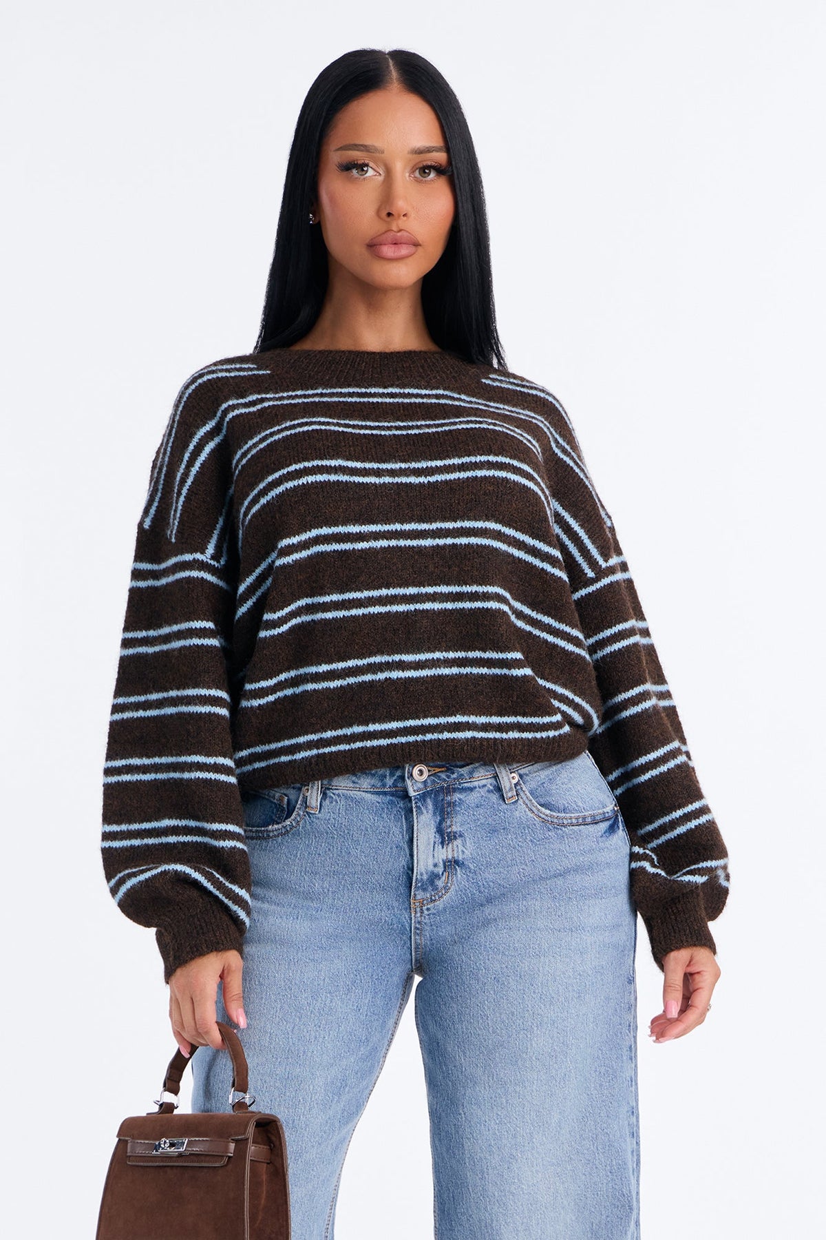 Carina Striped Long Sleeve Sweater - Brown/combo