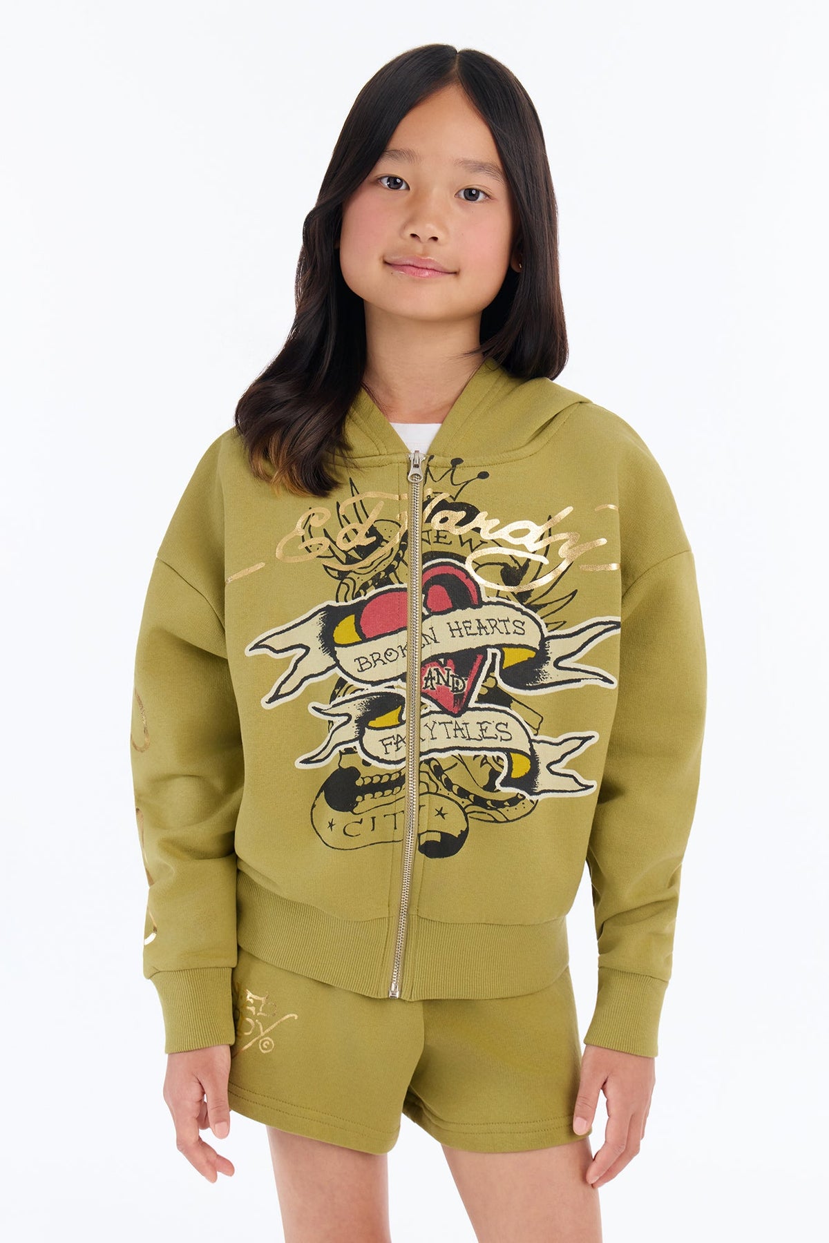 Mini Ed Hardy Heartbreaker Hoodie - Olive