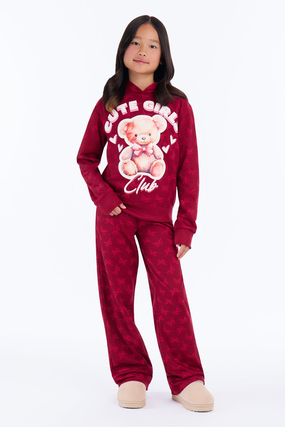 Mini Cute Girls Club Pant Set - Burgundy/combo