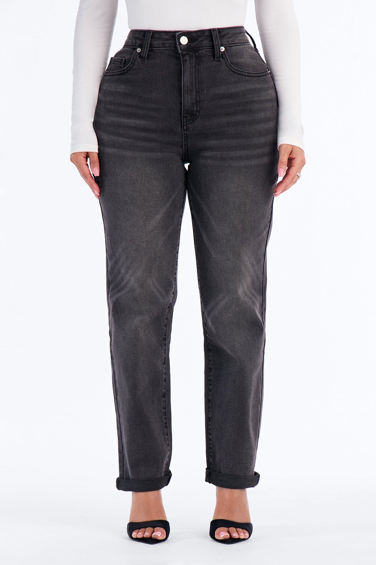 Clara Super Stretch Sculpting Mom Jeans - Black Wash