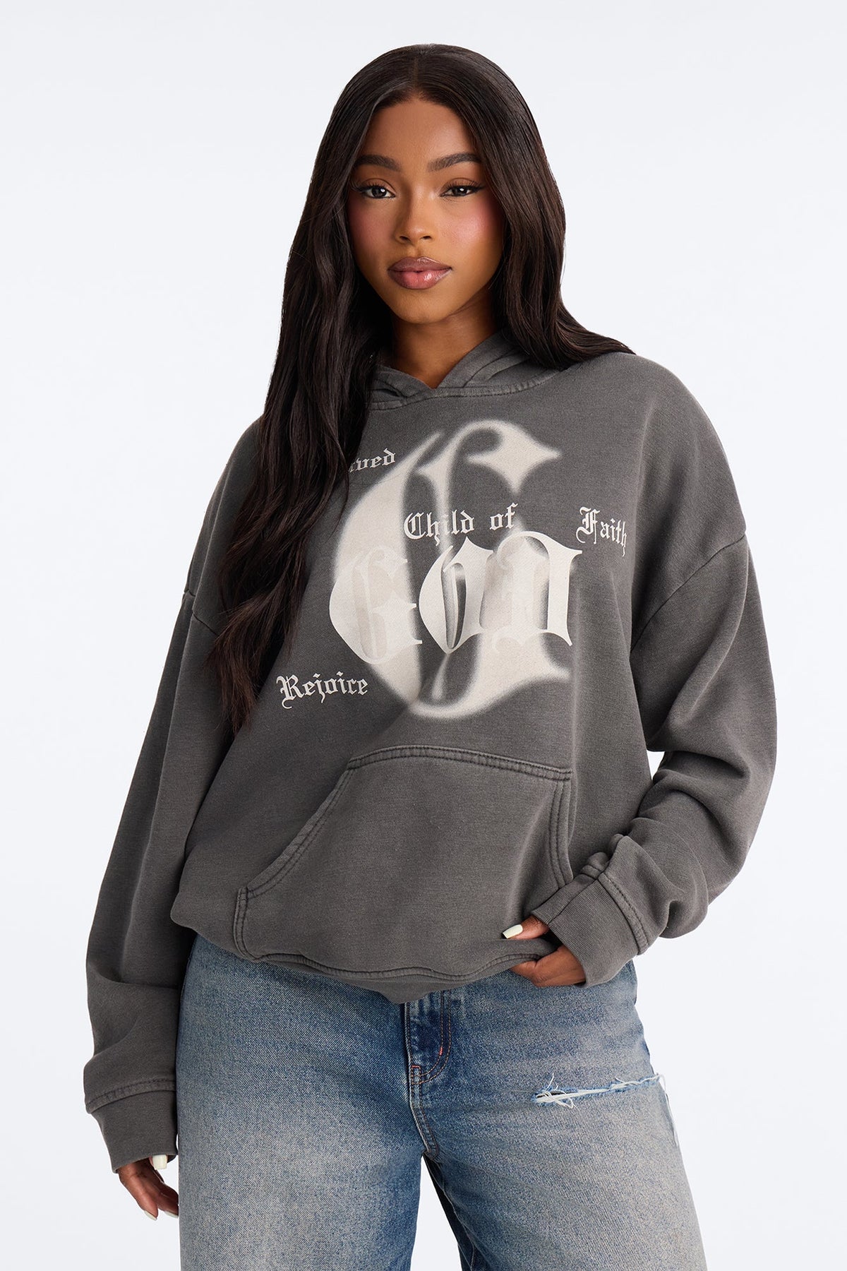 Child Of God Rejoice Washed Pullover Hoodie - Charcoal