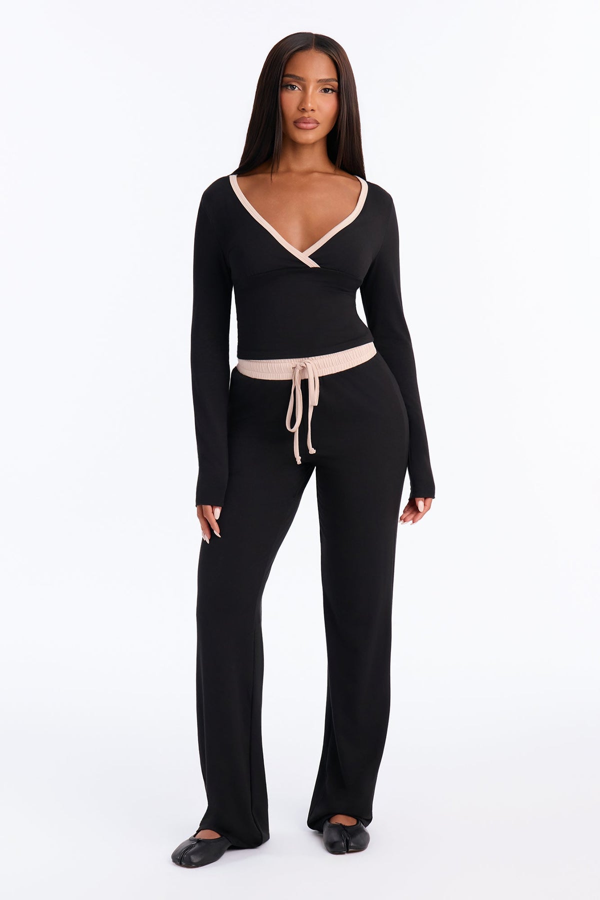 Brenly Surplice Pant Set - Black/combo