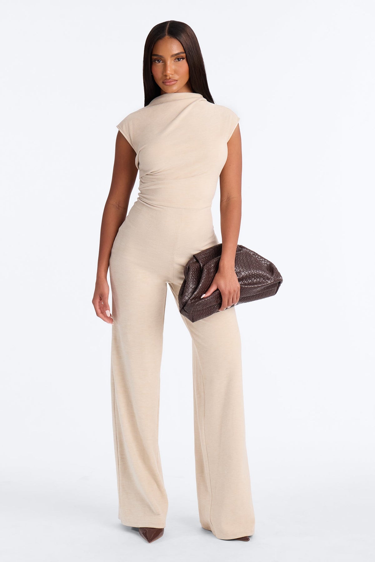 Belinda Wide Leg Jumpsuit - Oatmeal