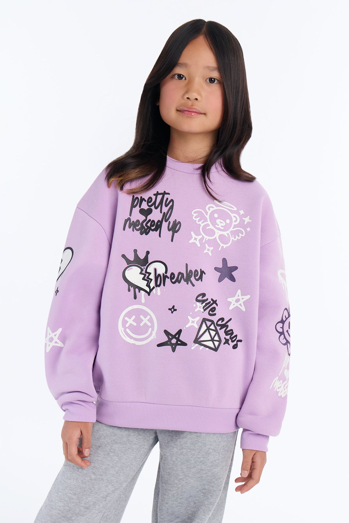 Mini Heartbreaker Graffiti Crew Neck Sweatshirt - Lilac