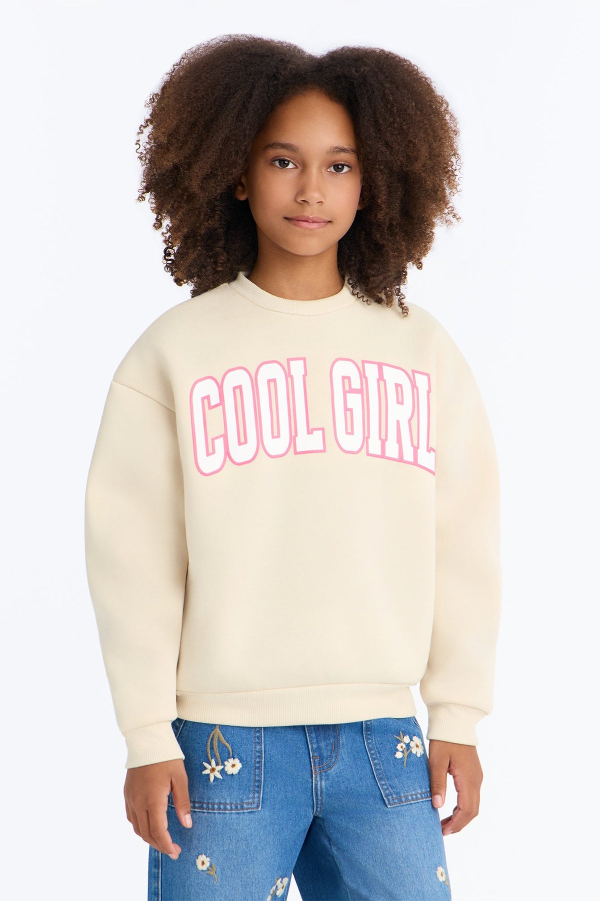 Mini Cool Girl Crew Neck Sweatshirt - Beige