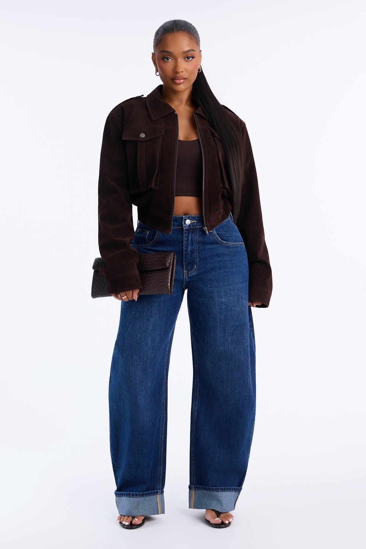 Found My Way Cuffed Balloon Jeans - Dark Wash