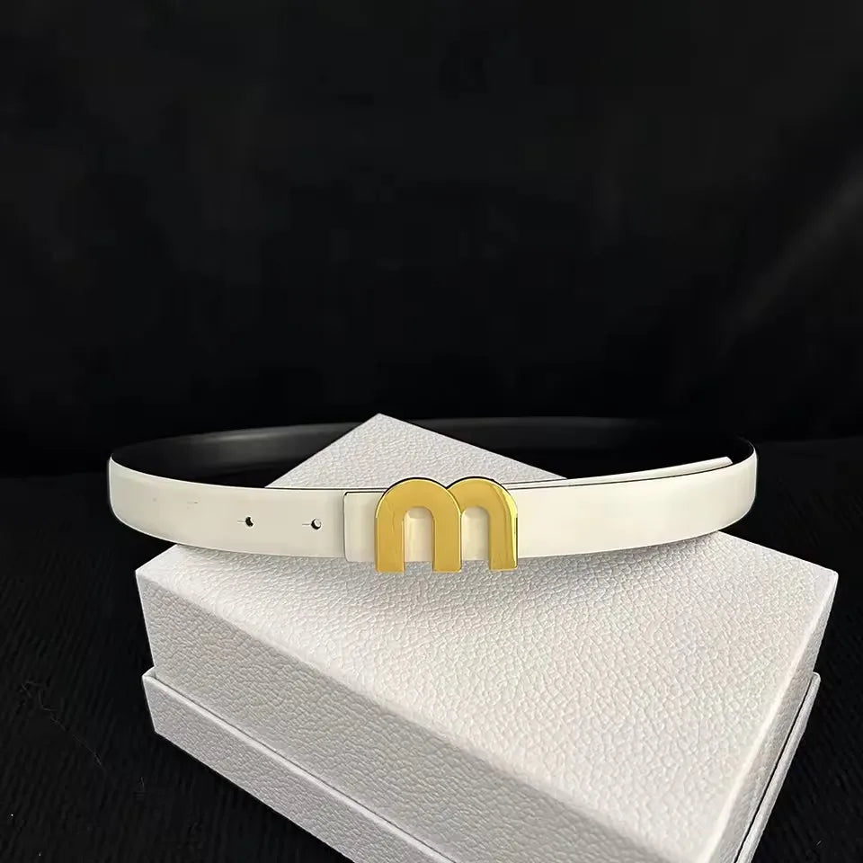 Women's Thin Cowhide Leather Belt Metal Buckle 2.5cm