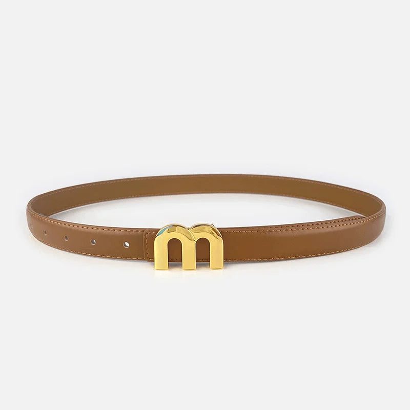 Women's Thin Cowhide Leather Belt Metal Buckle 2.5cm