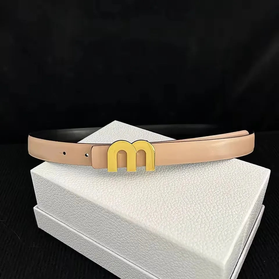 Women's Thin Cowhide Leather Belt Metal Buckle 2.5cm