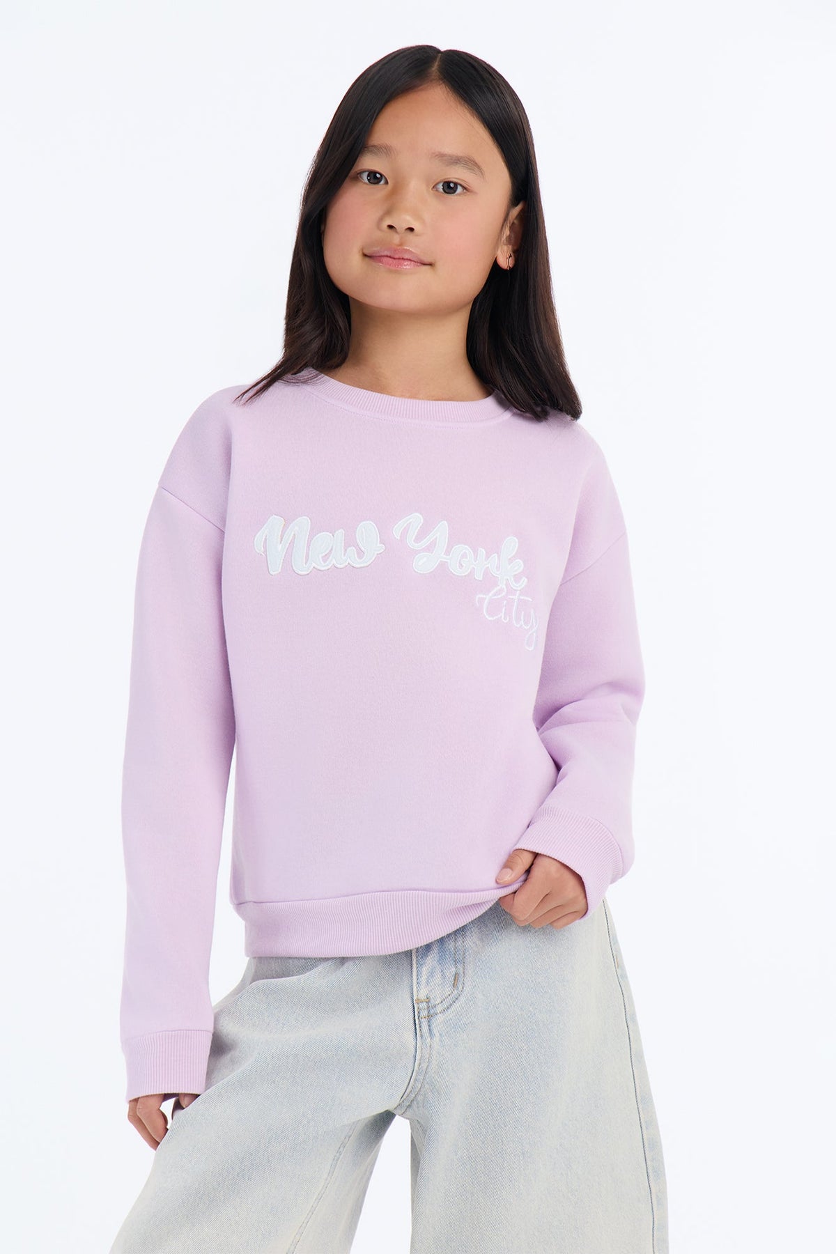 Mini NYC Girlie Crew Neck Sweatshirt - Lilac