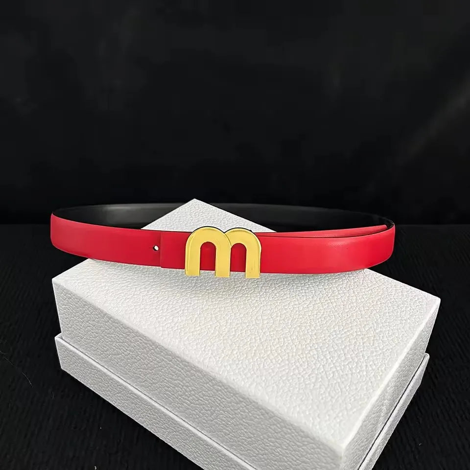 Women's Thin Cowhide Leather Belt Metal Buckle 2.5cm