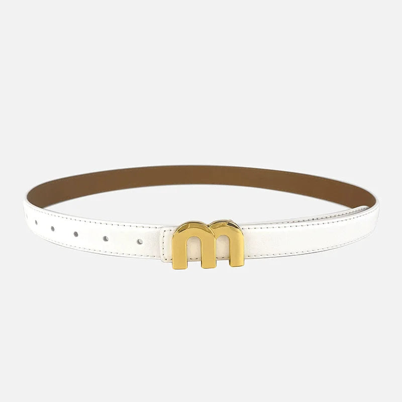 Women's Thin Cowhide Leather Belt Metal Buckle 2.5cm