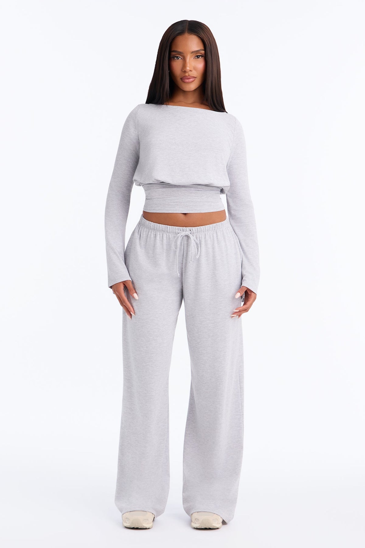 Mackenna Cinch Waist Pant Set - Heather Grey
