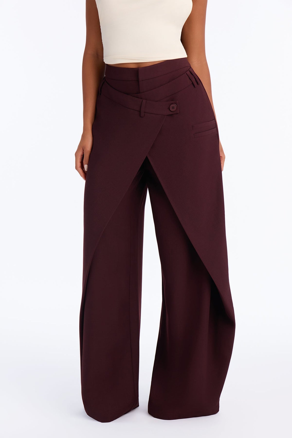 Seeing Double Wide Leg Wrap Front Trouser - Wine